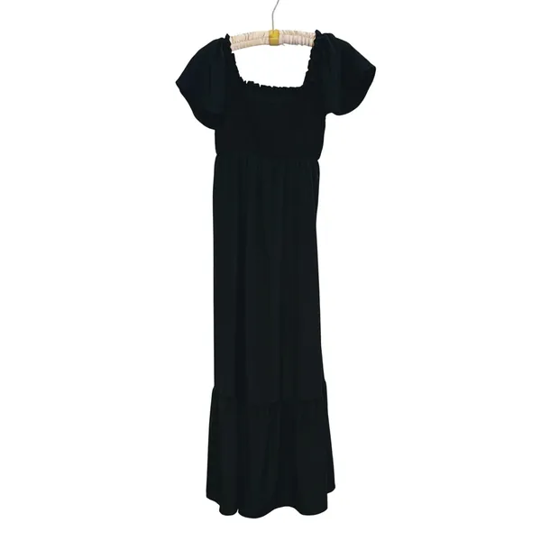 Kaileigh Womens Maternity A-Line Maxi Dress XS Black Cottage Boho Milkmaid - Image 3