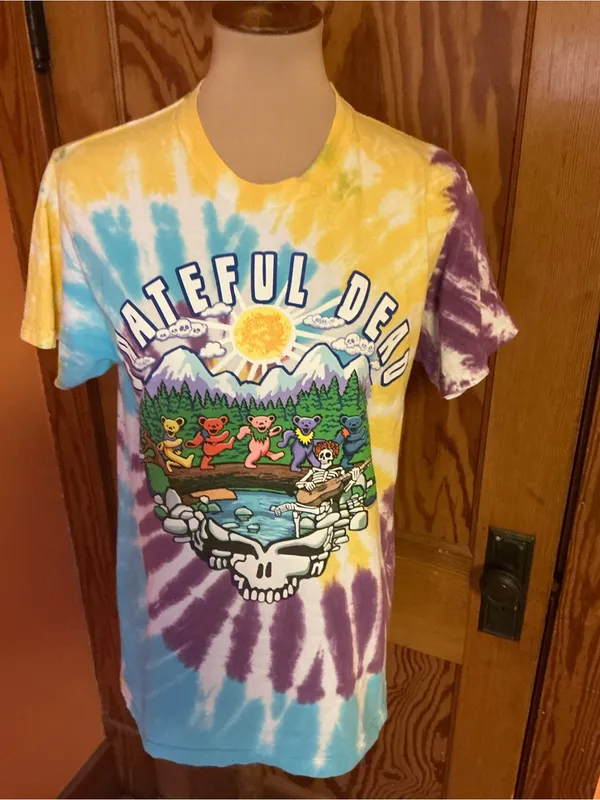 Grateful Dead Tie Dye Dancing Bears Skeleton Graphic Tee Shirt Size Medium - Image 4