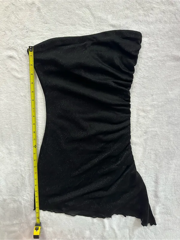 Princess Polly Donelli Mini Dress Black Size 2 Strapless Sparkly Asymmetrical - Image 5