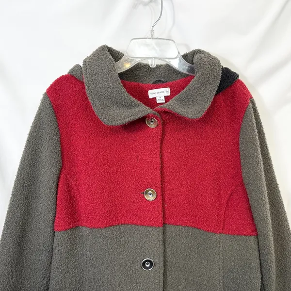 Susan Graver Plus Size 1X Coat‎ Colorblock Fleece Hooded Pea Red Grey Black A - Image 3