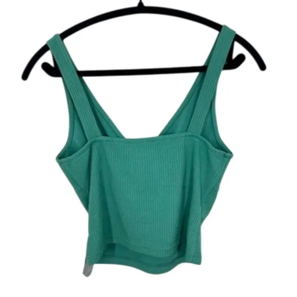 Lulus Ribbed V Neck Cropped Tank Top Teal‎ Green Size Medium NWT - Image 3