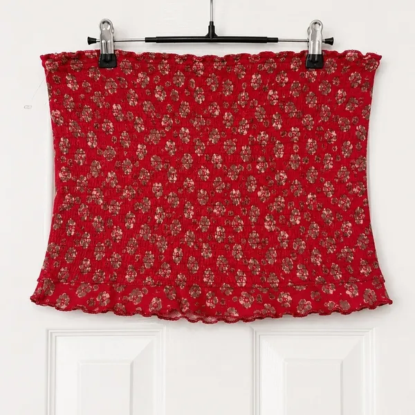 Free People Poppy Tube Top NWT Red Floral Strapless Smocked Removable Straps Lg - Image 4