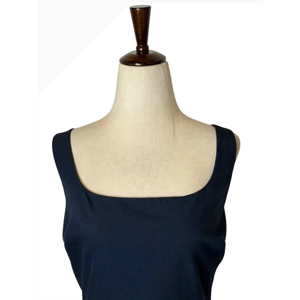 BHLDN Ashlynn Gown Women 12‎ Midnight Blue Square Neck Side Slit Crepe Formal - Image 4