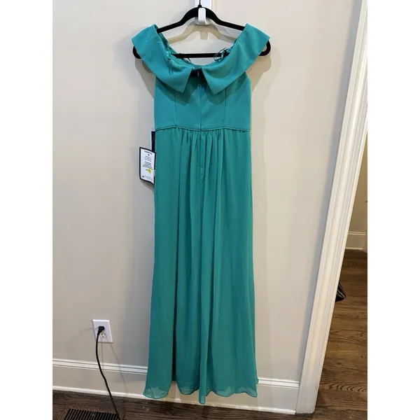 Adrianna Papell Women's‎ Green Off The Shoulder Crepe Chiffon Gown Size 2 NWT - Image 4