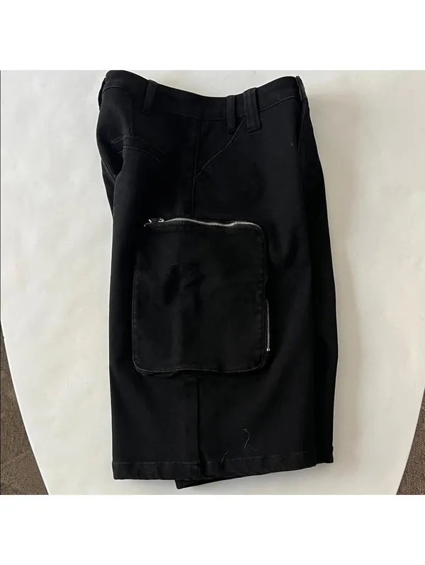 Black Y2K Skater Grunge Goth Edgy Long Cotton Denim Bermuda Shorts Zip Cargo S - Image 4