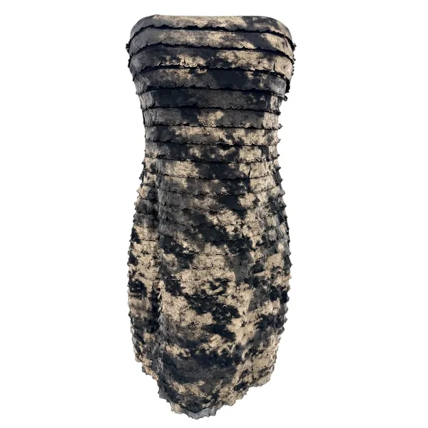 Strapless Tie Dye Mesh Bodycon Midi Dress Ruched Grunge Y2K‎ Gothic 90's Club M - Image 2