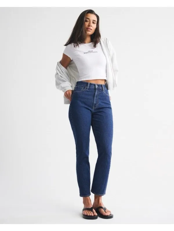 Abercrombie Curve Love Ultra High Rise Ankle Straight Jeans 26 Dark Wash - Image 3