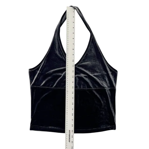 Express‎ Vintage 90s Dark Grey Velvet Halter Top Size Large - Image 3