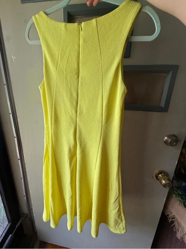 Cato Bright Yellow Textured Fit-and-Flare Dress - Image 4