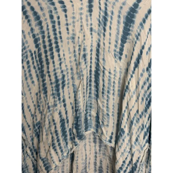 Seven7‎ Tie Dye Blouse Womens XL Blue White Excellent Frayed Hem Long Sleeve Top - Image 2
