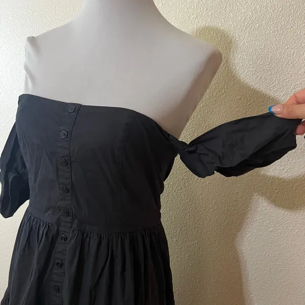 Staud Elio Dress Off The Shoulder Tiered Midi Faded Black Cotton WOMENS 6 - Image 3