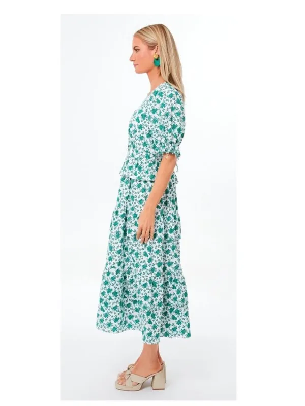 Tuckernuck Hyacinth House Irenea Midi Dress Green Floral Ruffle Puff Sleeve Lrg - Image 6