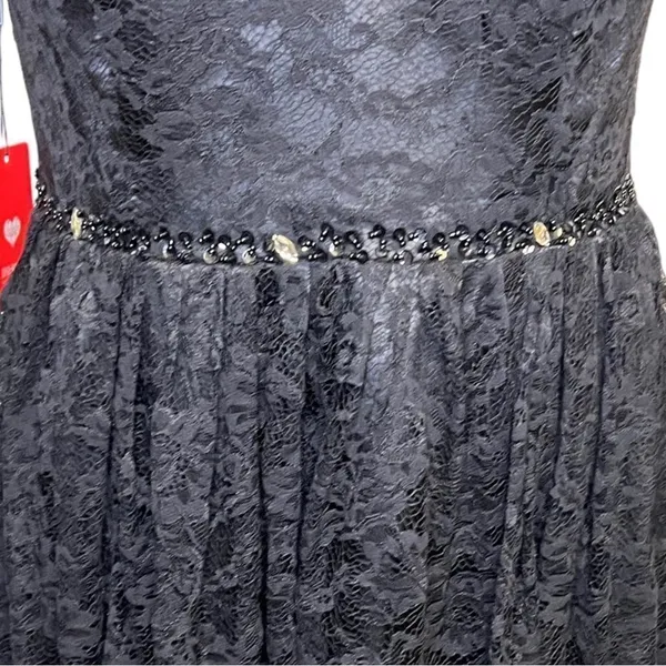 NWT JJs House Black Lace Floral Overlay V-Neck Sleeveless Beaded A-Line Dress 14 - Image 2