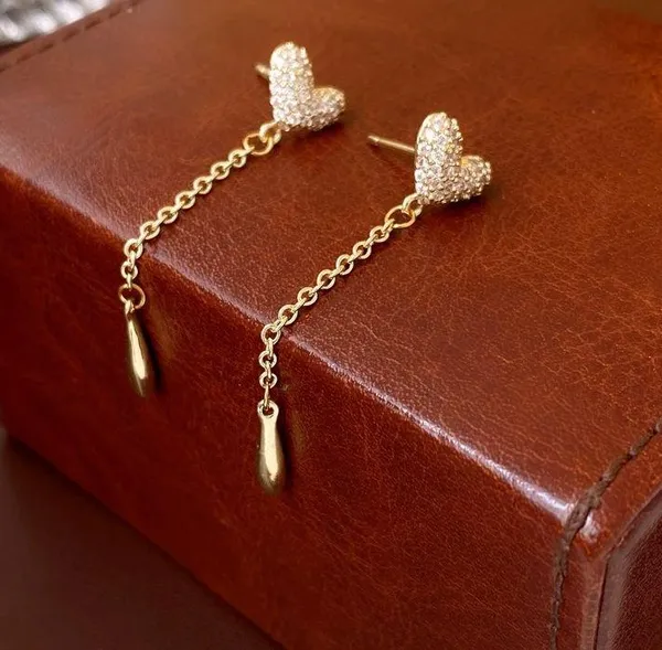 Love Heart Tassel Chain Dangle Drop Earrings for Women - Image 2