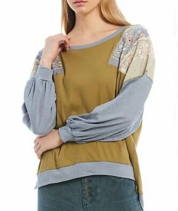 Free People Feelin it Patch Army Green Top M - Image 4
