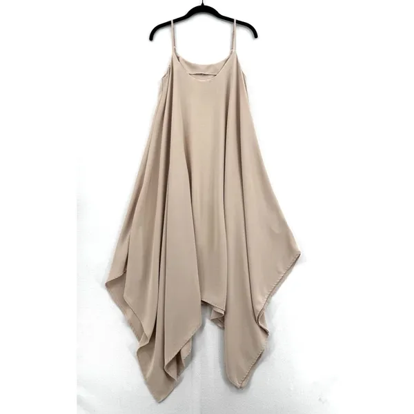 SHEIN Beige Handkerchief Hem Midi Dress Flowy Minimalist Boho Chic Lagenlook SM - Image 2