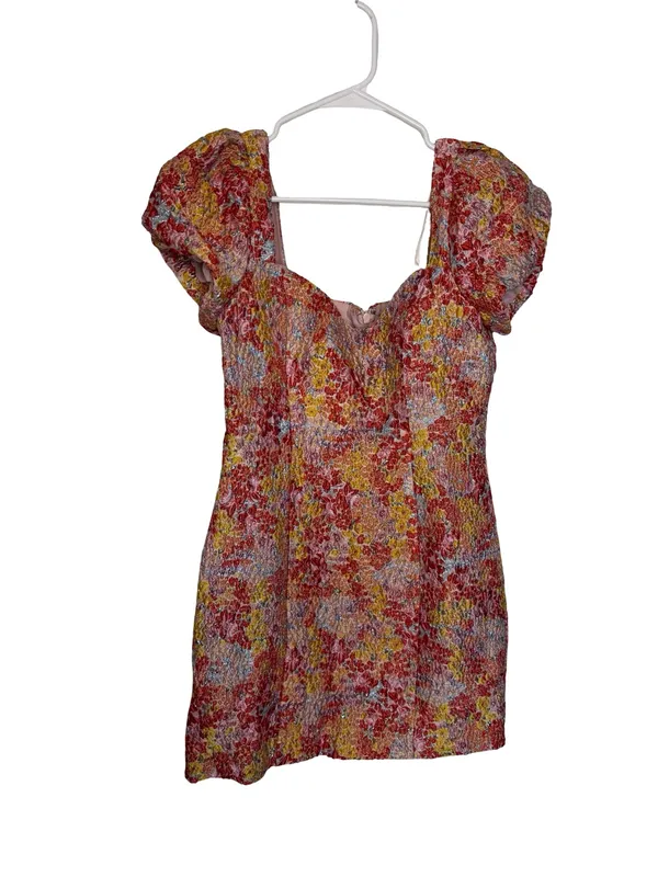 🌸 Lulus Floral Jacquard Puff Sleeve Mini‎ Dress Size M 🌸 - Image 2