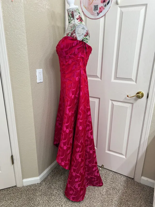 Bebe Fuchsia Pink Floral Jacquard Strapless High-Low Prom Formal Dress Size 10 - Image 5