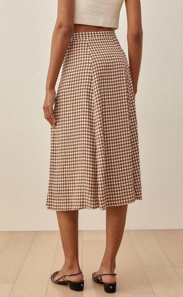💕REFORMATION💕 Hermosa Skirt ~ Chestnut Check 12 NWOT - Image 5