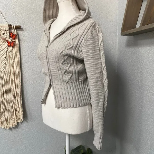 Wild Fable Cream Grey Cable Knit Zip Up Hoodie Sweater Grunge Dark Cottagecore - Image 3