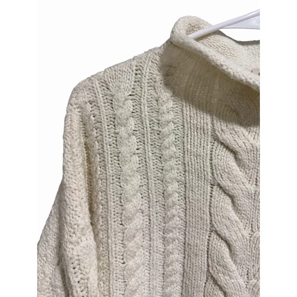 Anthropologie Pilcro Crop‎ Rolled Neck Cable Knit Sweater Ivory Women's Size Sm - Image 6