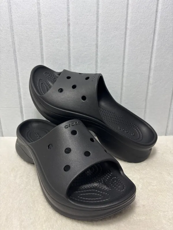 Crocs Classic Bae Slide Black Platform Sandals Slip On Shoes Womens Size‎ 9 NEW - Image 10