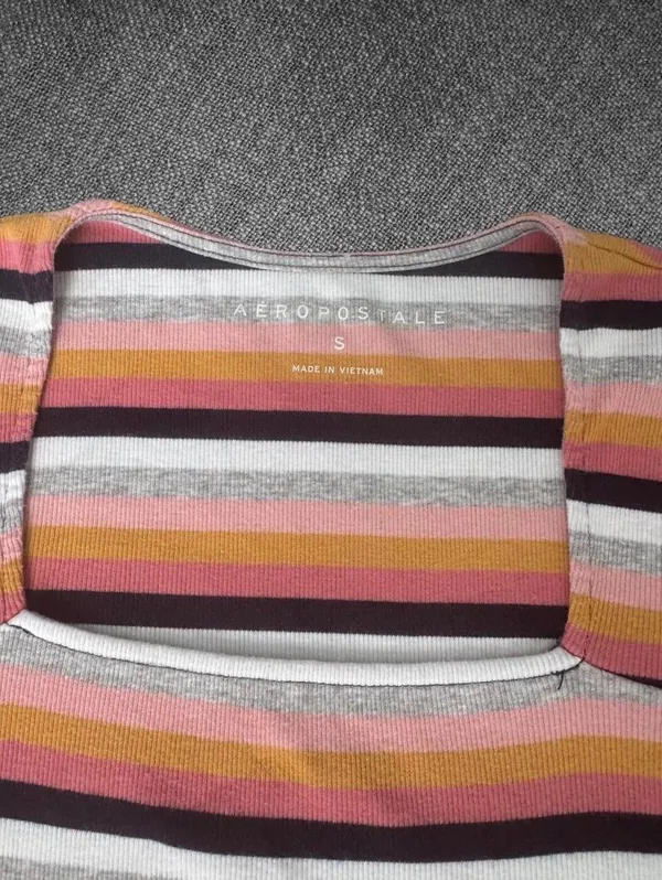 Aeropostale Striped Ribbed Square Neck Top Size S - Image 4