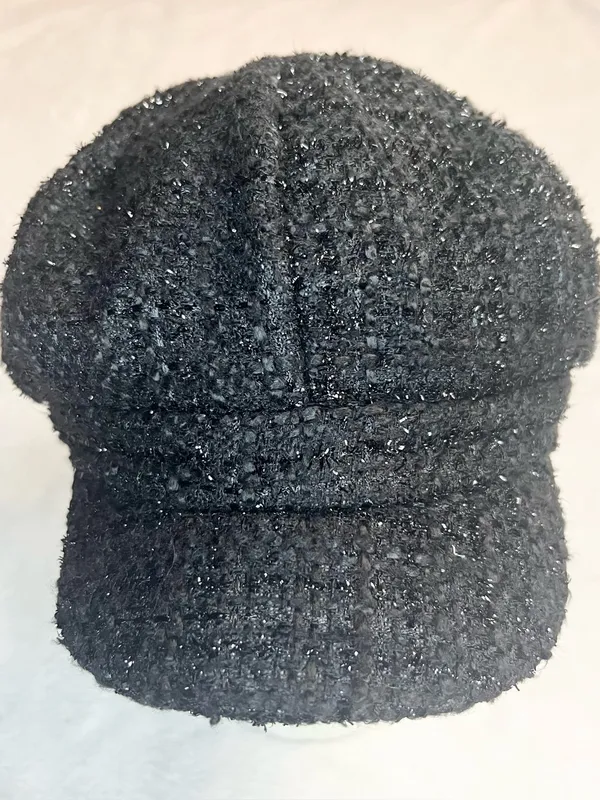 Vintage Y2K Textured Black Tweed Newsboy Cap Cabbie Hat - Image 2