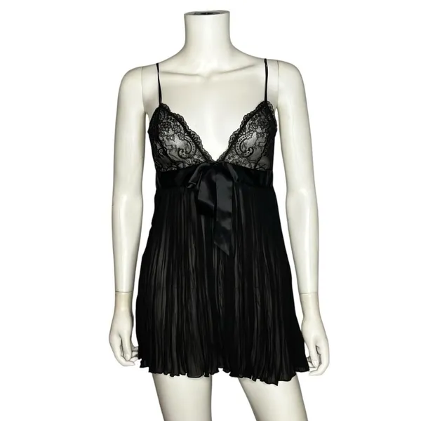 Victoria’s Secret Black Lace Satin Bow Babydoll Slip Dress Y2K Lingerie Flowy M - Image 2