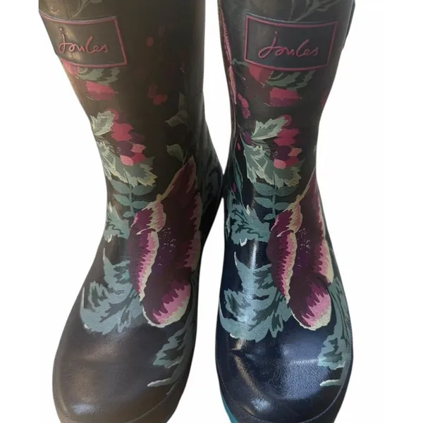 Joules Womens Molly Welly Rainboots Blue Floral Pattern Pink Floral Rain Boots 7 - Image 6