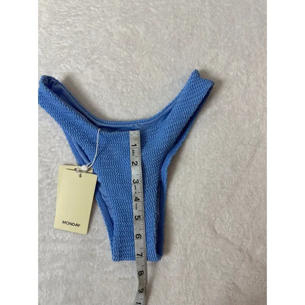 Monday Swimwear Byron Bottom Azure Crinkle Blue High Cut Bikini Bottom S NWT - Image 7