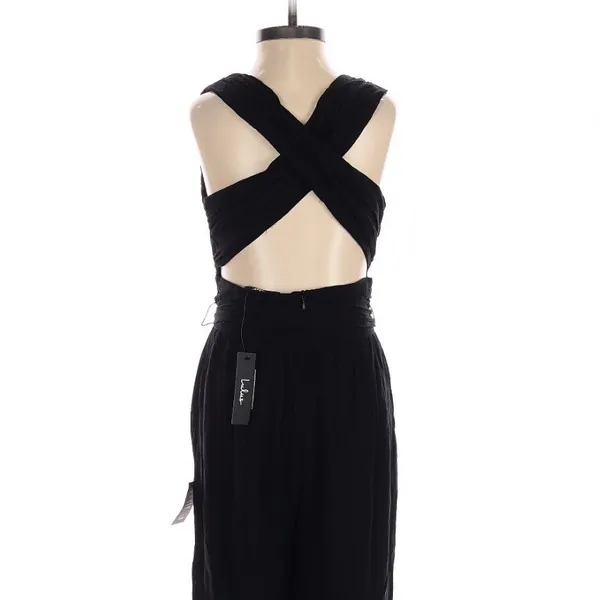 Lulus Trendy Aesthetic Black Smocked Tie Back Wide Leg Jumpsuit - Image 9