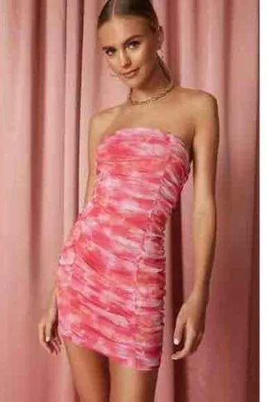 Superdown Womens Pink Strapless Ruched Bodycon Micro Mini Dress Small - Image 2