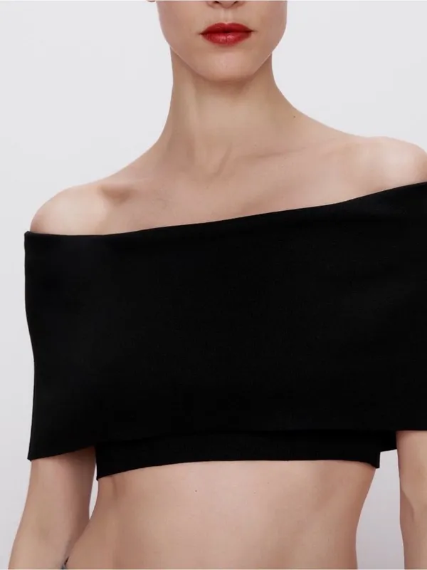 Zara Black Off-Shoulder Crop Top - Image 2