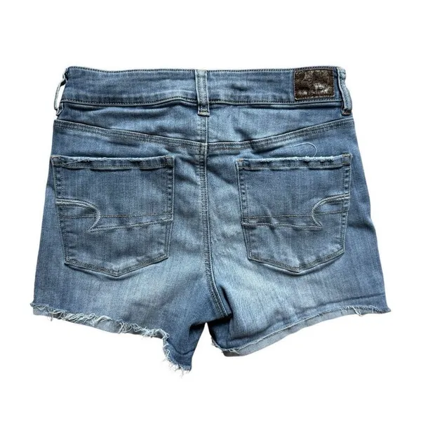 Womens American Eagle AEO Denim Distrssed Hi-Rise Shortie Stretch Jean Shorts 6 - Image 2