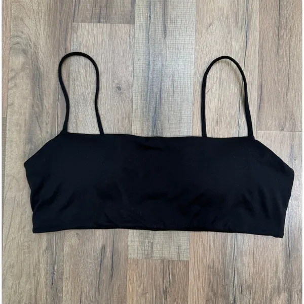 INGIA Black Bandeau Bikini Top XL‎ Stretch Minimal Swim Bralette Strap - Image 2