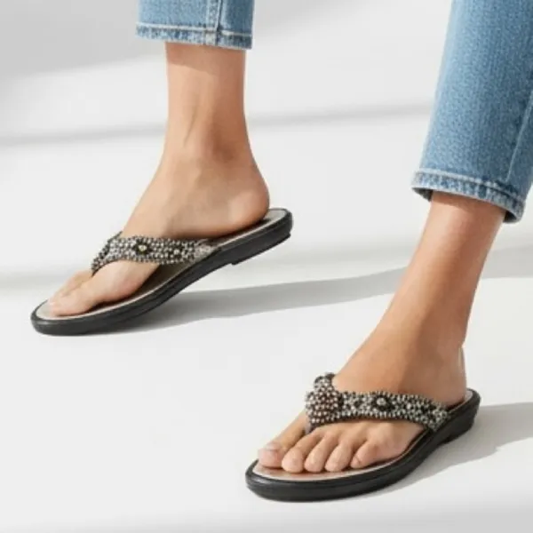 Bandolino Black Beaded Thong Sandals - Image 2