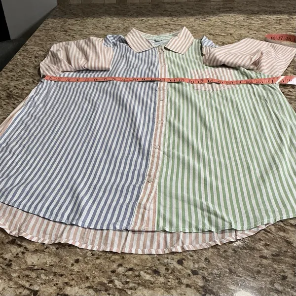 Aerie Women's XL Oversized Button Down Shirt Colorblock Striped NWT - Image 4