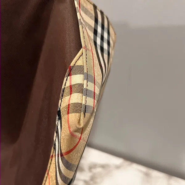 Auth BURBERRY BLUE LABEL Tote Bag Nova Check Brown Nylon Black Leather - Image 9