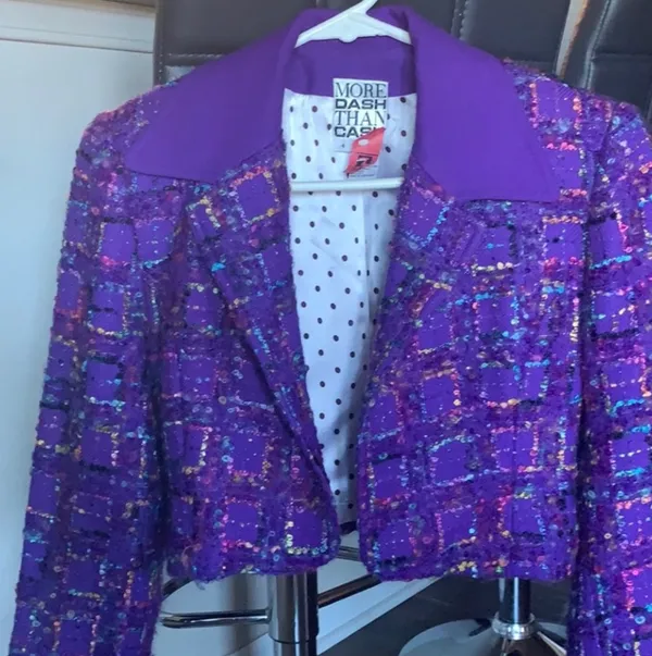 Vintage More Dash Than Cash Bouclé Purple Cropped Jacket - Image 7