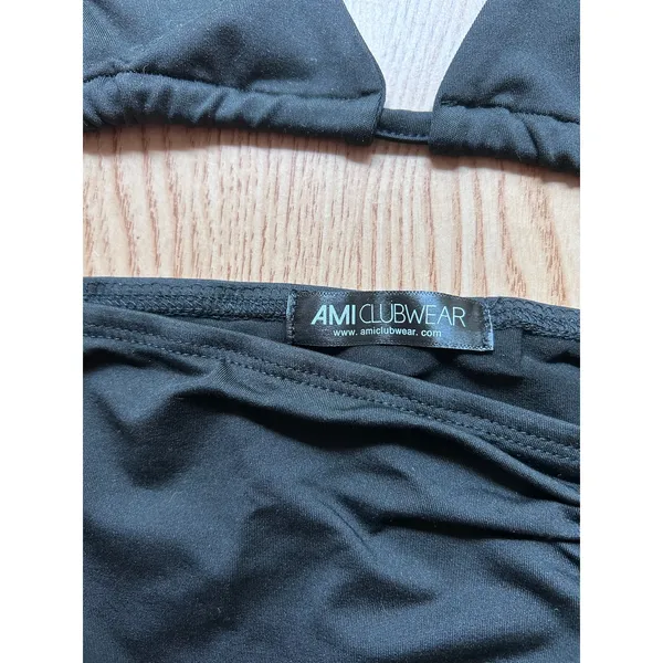 New AMI 2Pc String Bikini👙Top & Skirt Cover up Sarong Black fit Medium Large XL - Image 12