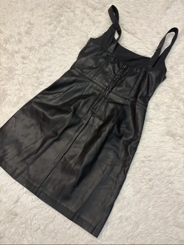 Abercrombie Classic Black Faux Leather Mini Dress - Sleek Square Neck - Image 2