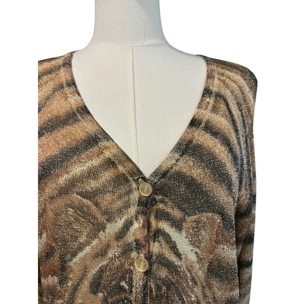 Iris Singer Italy Metallic Tiger Animal Print Lurex Cardigan S/M Y2K FLAW Artsy - Image 2