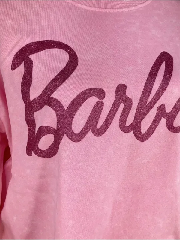 Barbie Pink Wash Pullover Crewneck Sweatshirt Pink Glitter Logo Pullover Med - Image 3
