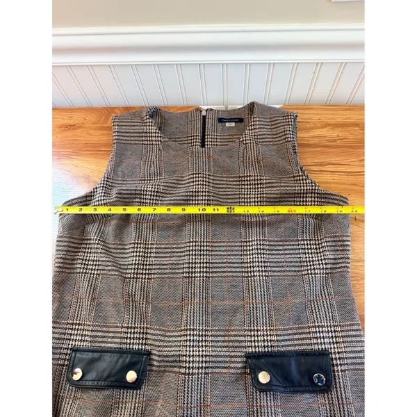Tommy Hilfiger Glen Plaid Faux Leather Trim Sheath Dress Brown Orange Size 14 - Image 9