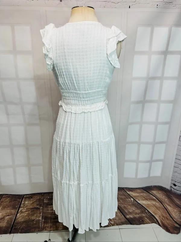 Express White Gauze Plunge V-Neck Smocked Flutter Sleeve Midi Dress Size Small - Image 5