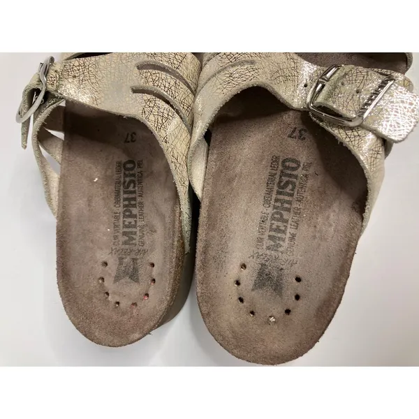 Mephisto Slide Sandals Womens 37 Silver Metallic Good Cork Buckle Air-Relax - Image 4