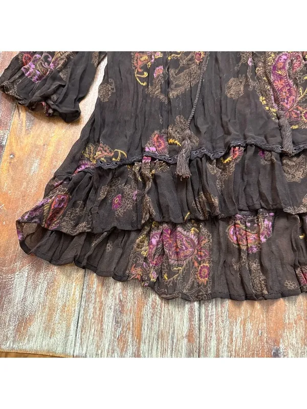 Maurices Brown Paisley Top Medium Flowy Boho Sheer Crinkle - Image 4