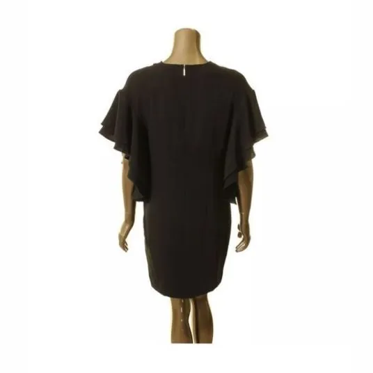 Lauren Ralph Lauren Elegant Black Flutter Sleeve Cocktail Dress V-Neck Evening‎ - Image 2