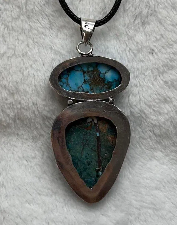 Turquoise Natural Gemstone 925 Silver Plated Gemstone Pendant Necklace - Image 6